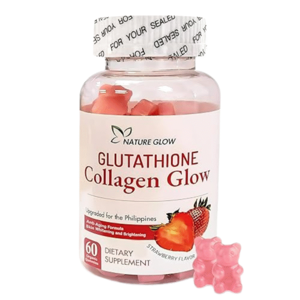 حلوى الجلوتاثيون المبيضة والمحفزة للكولاجين -Glutathione Collagen Glow Gummies: , 60 Organic Chewable Gummies (Strawberry (Copy)