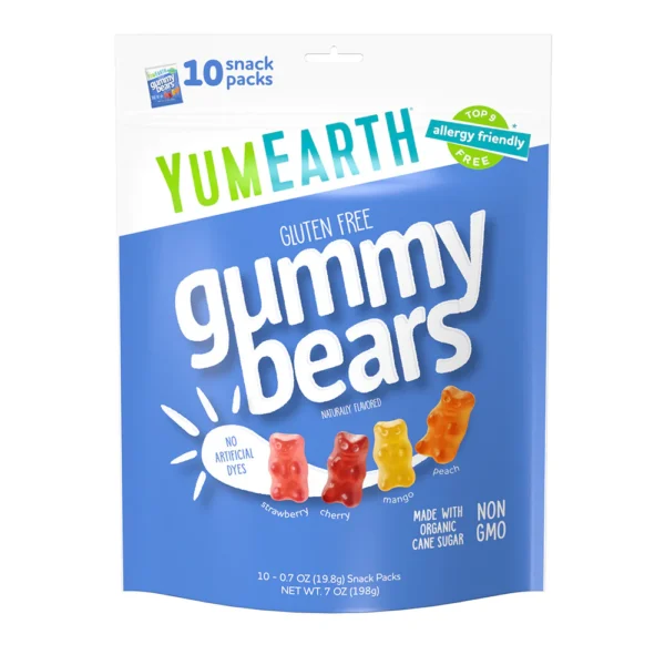 YumEarth, Gluten Free Gummy Bears, 10 Snack Packs