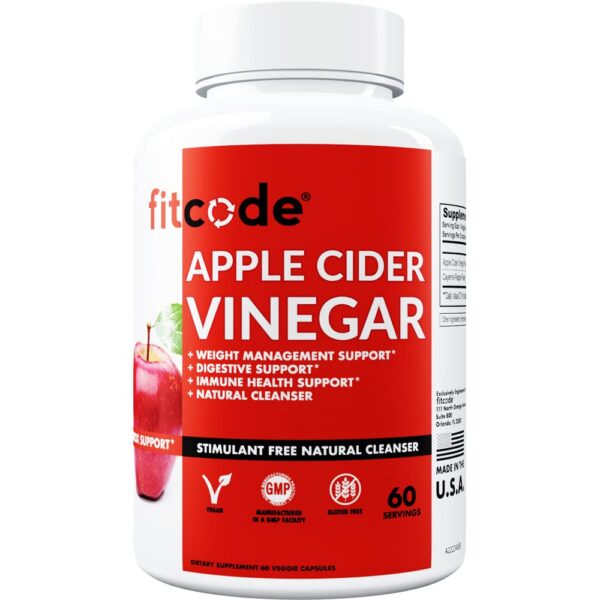 Fitcode Extra Strength Apple Cider Vinegar Pills, 60 Capsules