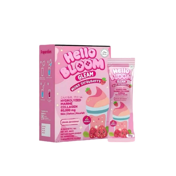 Hello Bloom Gleam Collagen Drink, Strawberry, 10 Sachets